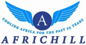 Blue winged A emblem above the AFRICHILL name, with text reading “COOLING AFRICA FOR THE PAST 25 YEARS.”